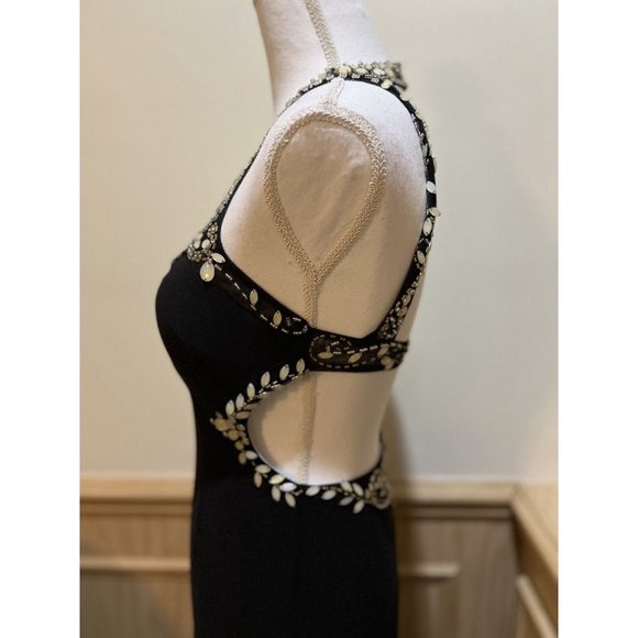 Floor Length Betsy & Adam Prom Dress ~ Black Size 2 ~ Beaded ~ Open Back - Picture 8 of 12